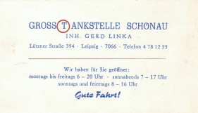 Visitenkarte Großtankstelle Schönau, 1980er Jahre